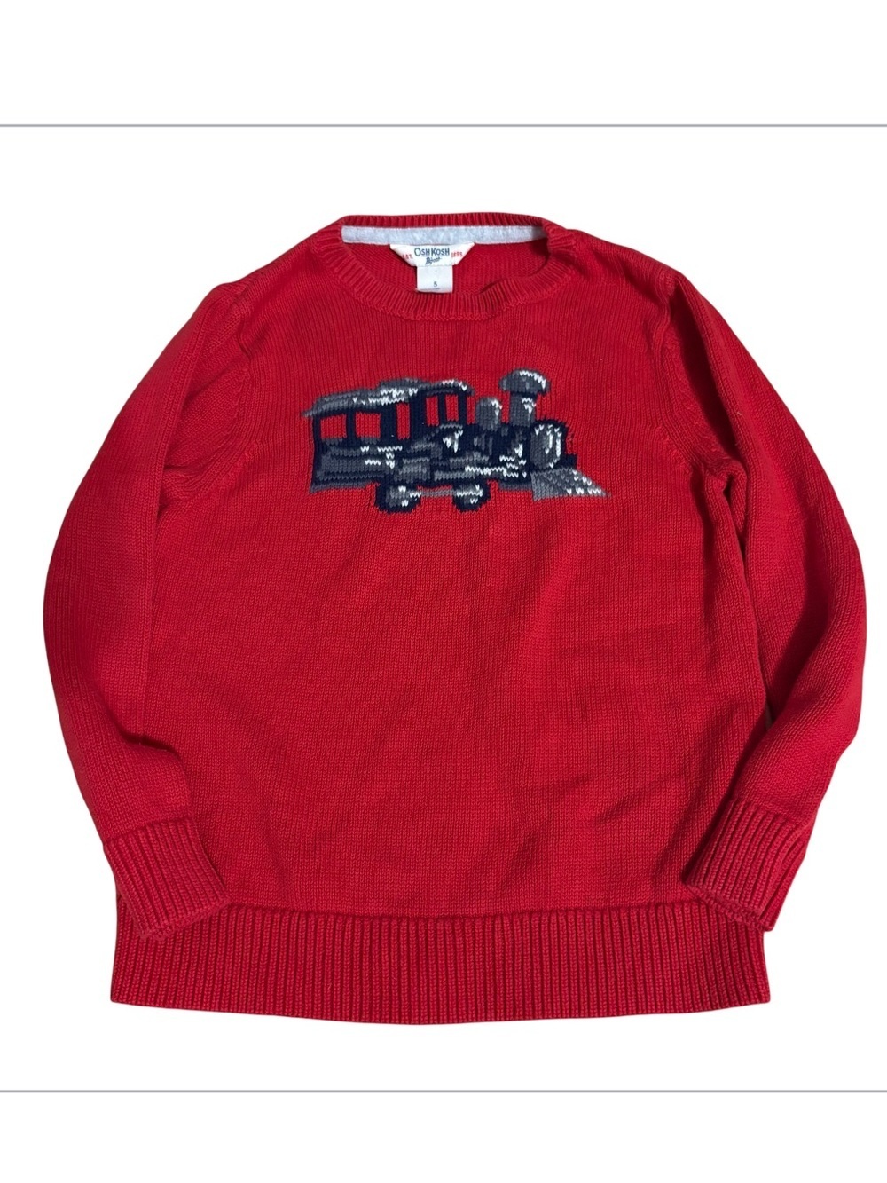Oshkosh Train Knit Sweater Sz 5 Red Kids